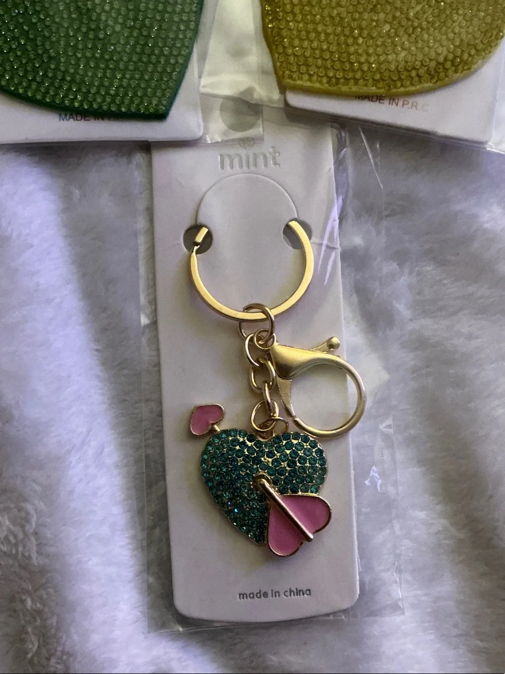 Pastels Heart Keychain Bundle - Green,Yellow and Aqua Heart Charms 💚💛💘